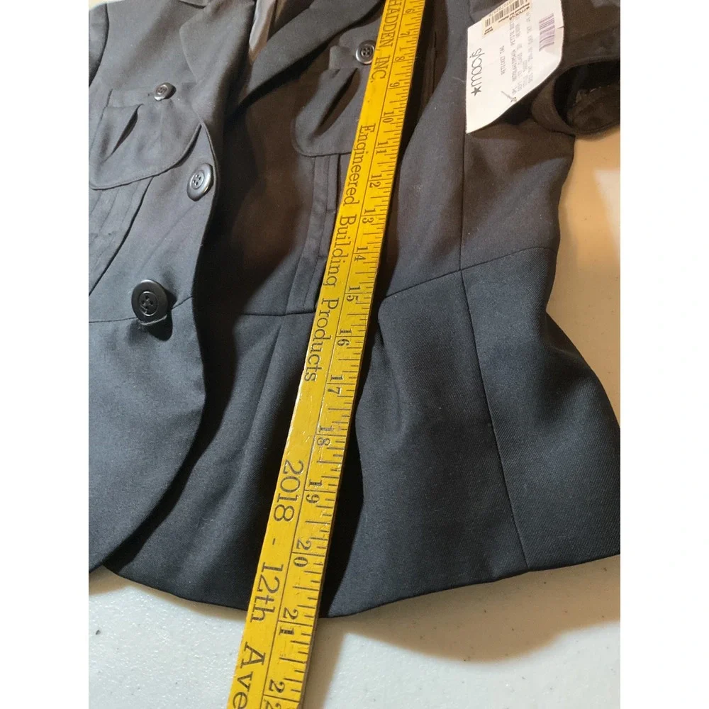 Nine West Suit Womens 6P Black Short Sleeve Peplum Blazer‎ Jacket Pleated 50037